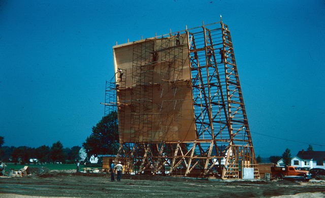 Starlite Drive-In Theatre - Close-Up Of Carpenters Working On The Top Of The Tower Frame  (newer photo)